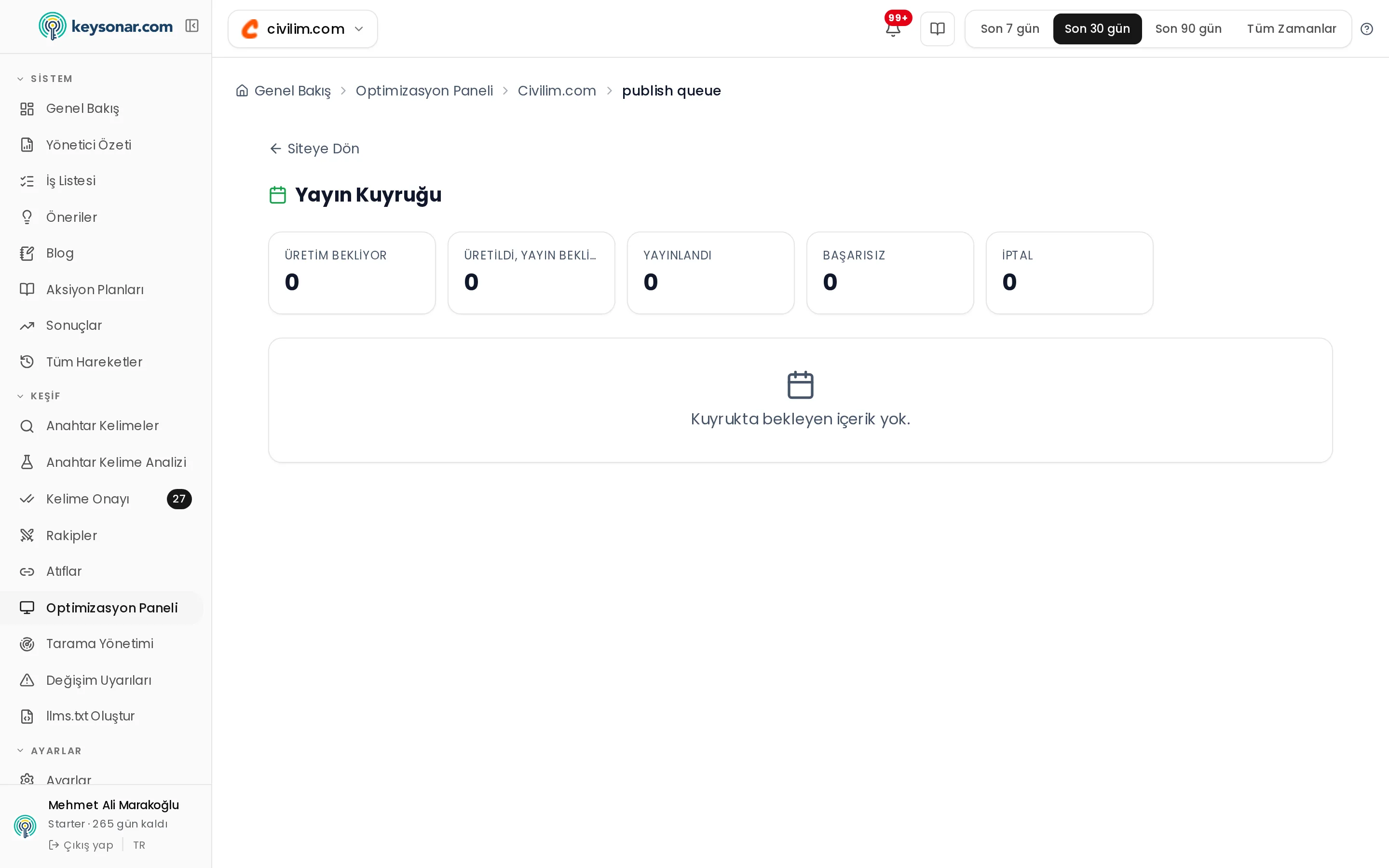 Yayın programı ve yayın kuyruğu — ilgili Keysonar ekranı